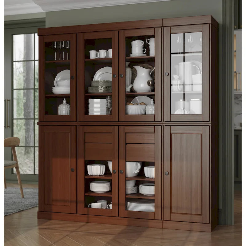 100% Solid Wood Kitchen China Pantry Buffet with Glass or Solid Wood Doors and 2-Drawer Kit 65 x 71.5