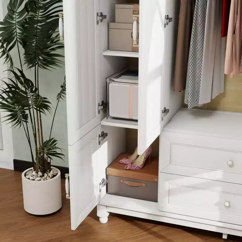 White Wood 61.42 in. Armoire with 2 Drawers, Hanging Rod and Shelves