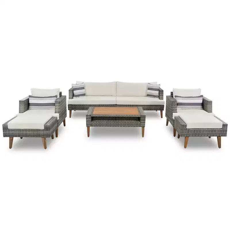 Whisen 6-Pieces All Weather PE Wicker Sofa Set, Outdoor Rattan sofa With Double Cushions