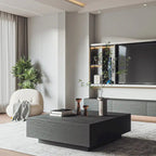 Mid Century Modern Coffee TableMinimalist Wood Veneer Coffee Table with Storage for Living Room, Fully-assembled