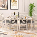 VECELO Rustic Wooden Dining Chairs, Rubber Wood Kitchen Chairs with Padded Seat & Elegant Hollowed Backrest, Gray