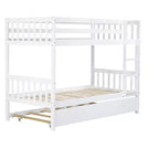 Twin Over Twin Modern Wood Bunk Bed with Trundle, Convertible into 2 Beds