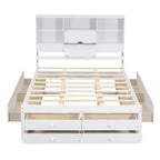 Queen/King Size Platform Bed Pine Wood Bed Frame with Storage Headboard and 8 Drawers