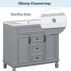 36 Modern Bathroom Vanity with Top Sink and Mirror Cabinet,2 Doors and 2 Drawers