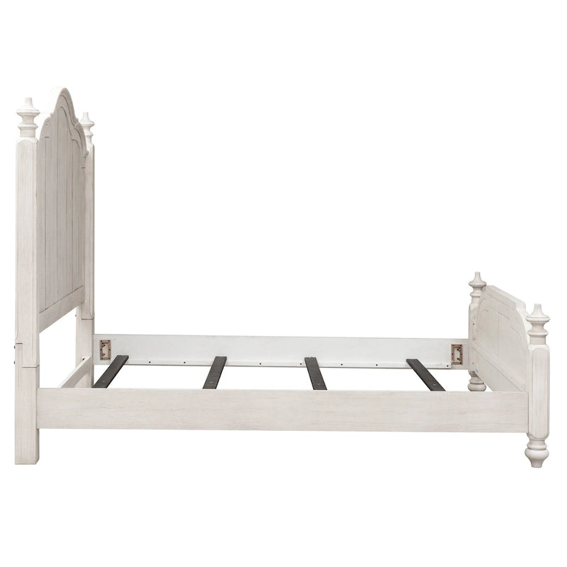 Farmhouse Cottage Queen Poster Bed ¨C Antique White with Chestnut Tops