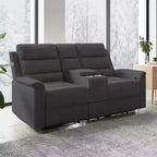 Beige/Gray Tech Fabric Reclining Loveseat Sofa, 2-Seat, Adjustable Backrest & Footrest