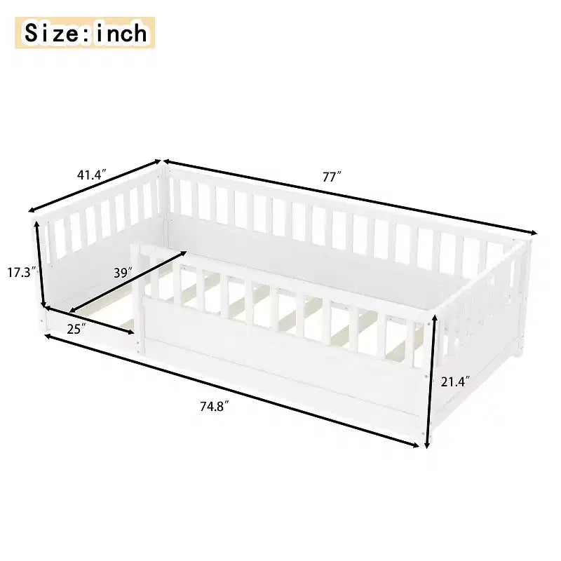 GDFStudio Rowan Pine Wood Floor Bed with Super High Security Barrier