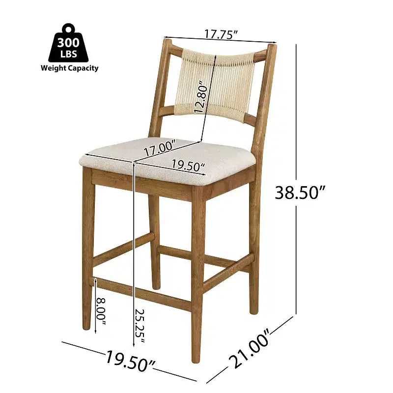 Christopher Knight Home Natalie Modern Rubberwood Upholstered Counter Stools with Woven Rope Backrest (Set of 4)