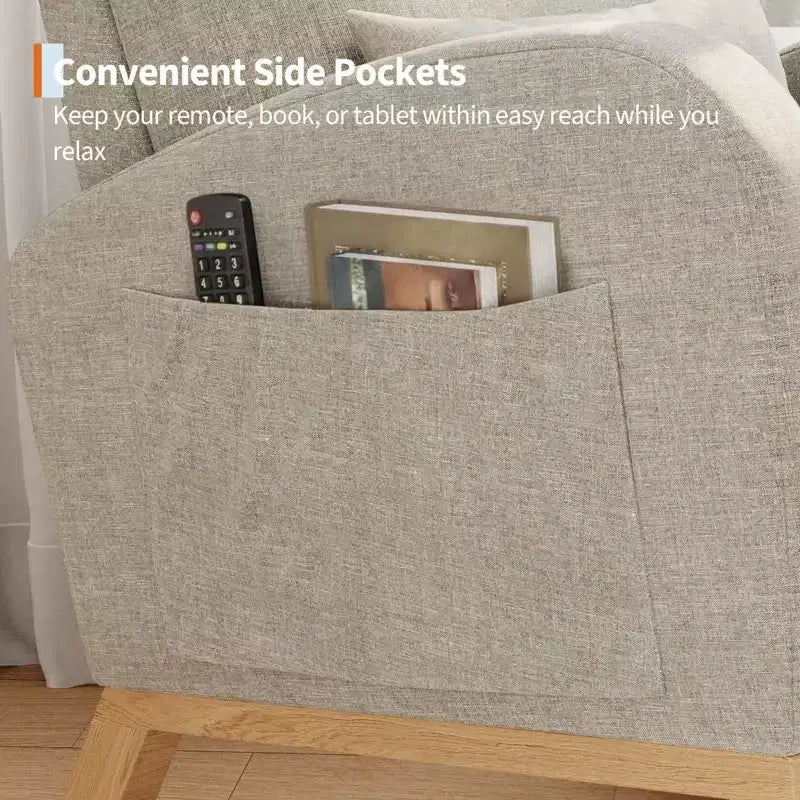 Modern Soft Rocking Chair with Pillow & Side Pockets, for Living Room, Bedroom