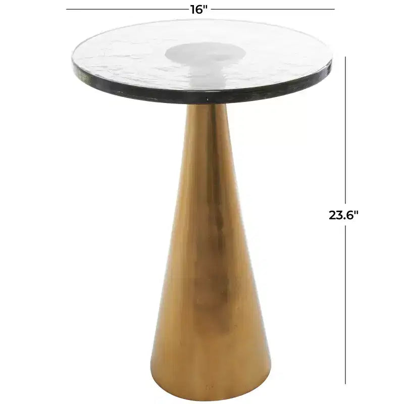 Aluminum Geometric Cone Accent Table with Textured Glass Tabletop 24 in