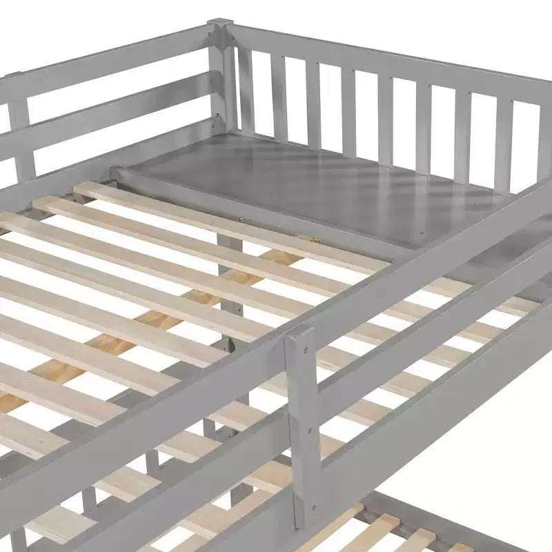 Full Over Twin & Twin Bunk Bed for 3, Wooden Triple Bunk Bed with 2 Storage Drawers, can be Divided into 3 Separate Beds