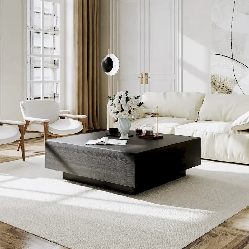 Mid Century Modern Coffee TableMinimalist Wood Veneer Coffee Table with Storage for Living Room, Fully-assembled