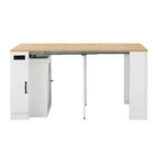 Whisen Extendable Dining Table, Mobile Rolling Island Table with 3 Removable Middle Leaves, Storage Cabinet