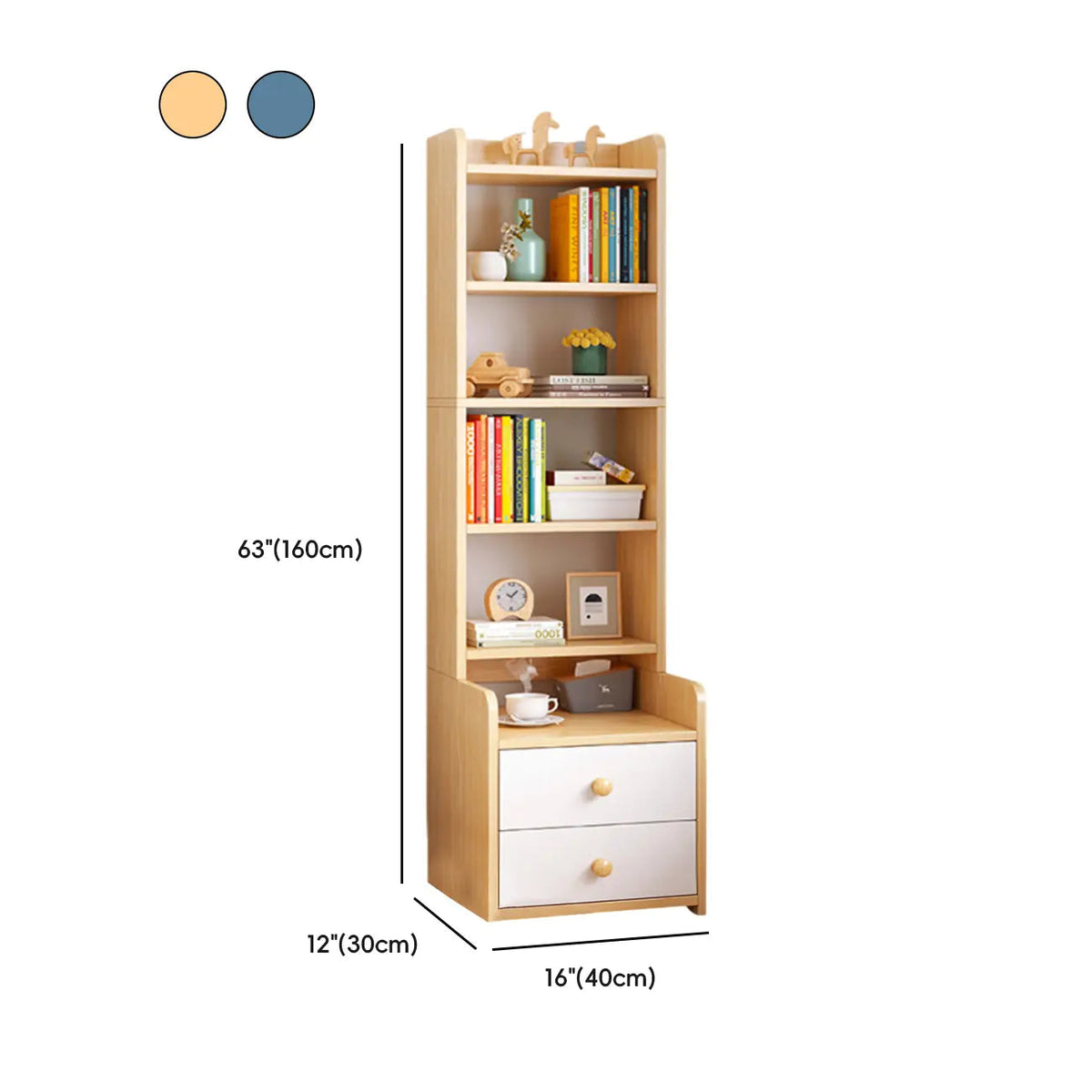 Modern Tall Wood Spacious Shelves 2-Drawer Nightstand