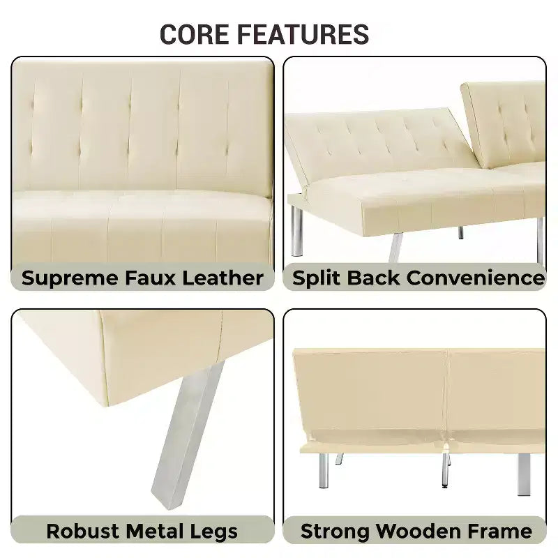 Tufted Split Back Futon Sofa Bed, Convertible Sofa bed with Chrome Legs