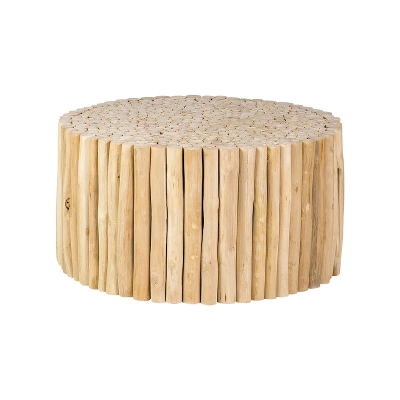Round Natural Brown Solid Teak Wood Branch Bundle Coffee Table by East at Main