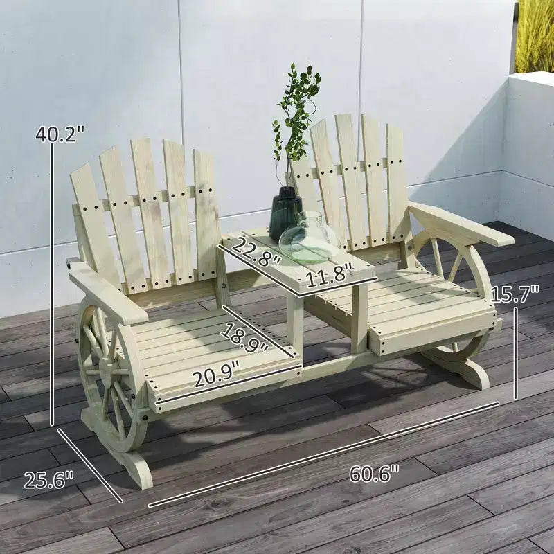 GDFStudio Sydel Wagon Wheel Patio Bench with Center Table and Storage Compartment