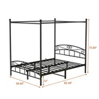 Queen Size Canopy Metal Bed Frame with Vintage Headboard and 12.4 Under-Bed Storage
