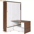 Full Size Murphy Bed, Wooden Full Cabinet Bed Wall Bed with Foldable Desk, Folding Wall Chest Bed for Guest Room Office