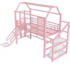 House Loft Bed with Slide and Storage Stairs - Metal Frame for Kids and Teens