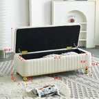 Okak Modern Luxury Flip Top Deep Button Ottoman Bench with Gold Decor & Metal Legs,Upholstered Storage Bench for Living Room,Bedroom