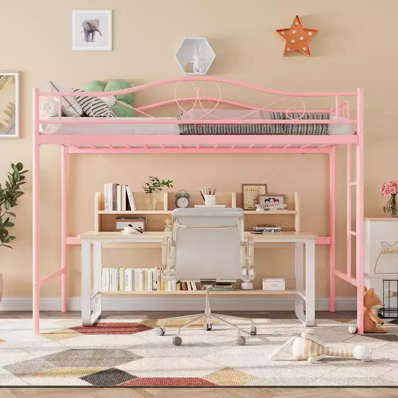 Loft Bed Twin Size with Removable Ladder & Full Safety Guardrail, Twin Loft Bed Heavy-Duty Metal Frame 400 Lbs Weight Capacity, Space Saving