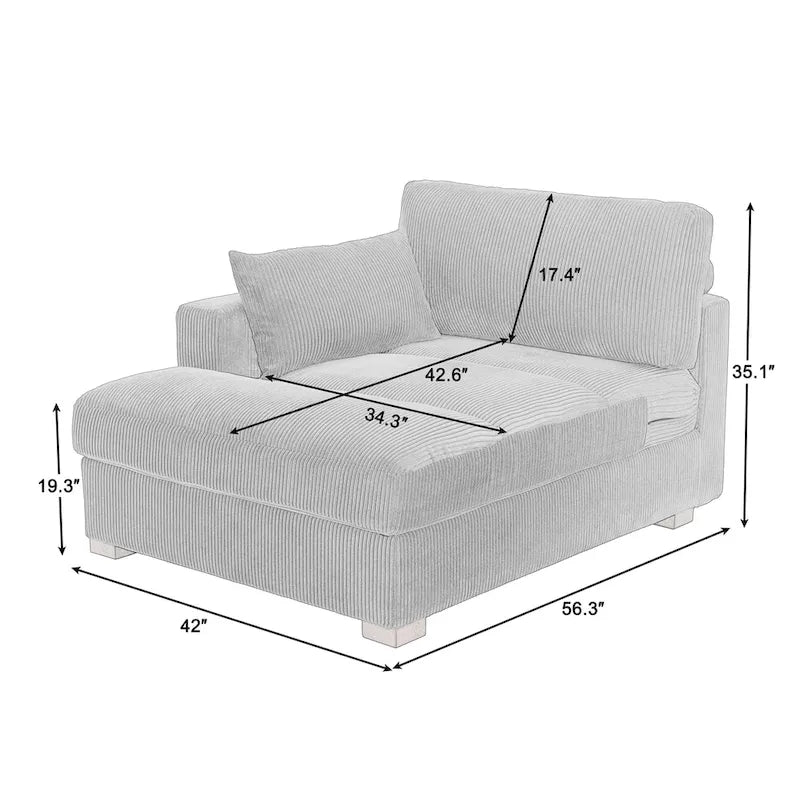 Oversize Corduroy Chaise Lounge Modular Sectional Sofa with Pillow