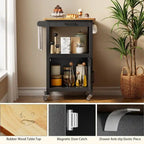 Wooden Kitchen Island Trolley Cart with Drawers