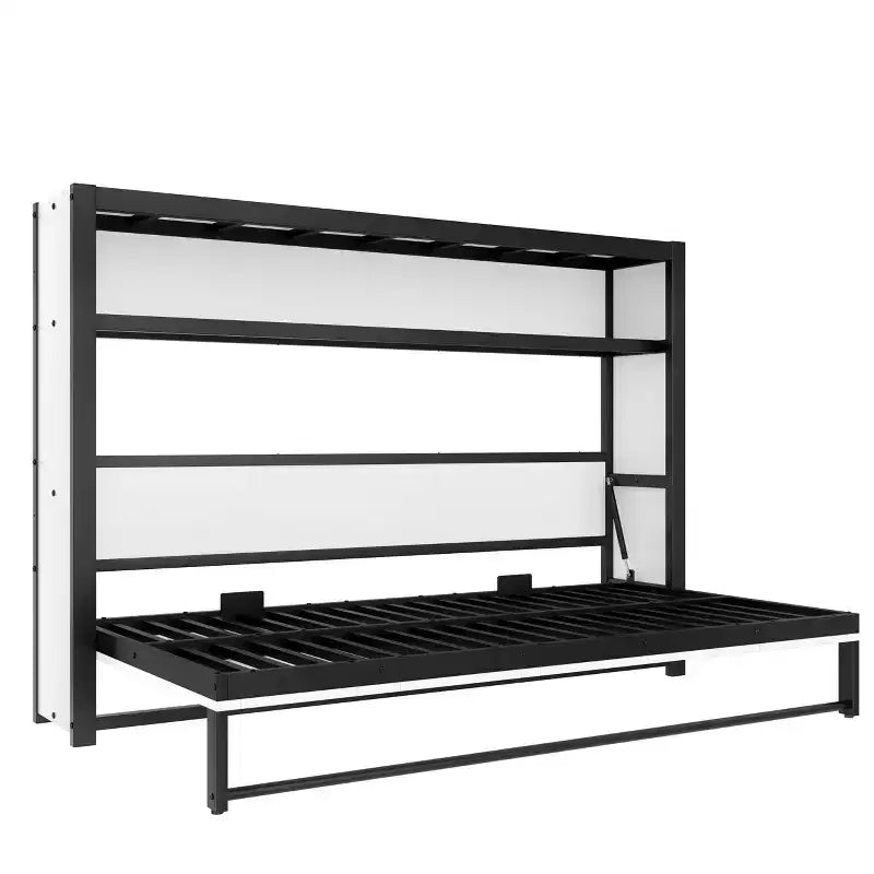 Twin Size Murphy Bed with Shelves, Metal Wall Bed with Foldable Design for Small Space