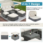 Outdoor Gray Wicker Daybed with Cushions and Retractable Canopy