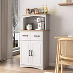 sumyeg Wooden Kitchen Pantry Storage Cabinet with Drawer and Microwave Shelf