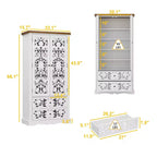 Famapy White Bookcase with Classic Aesthetics:Ornate Hollow Relief Doors & Versatile Storage