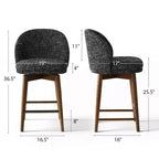 Set of 2 Modern Swivel Counter Stools with Upholstered Seat, 360 Rotating Kitchen Island or Home Bar Chairs with Solid Wood Legs-Panipeachy