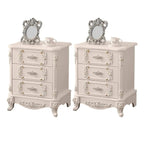 Traditional White Wood Carved 3-Drawer Nightstand