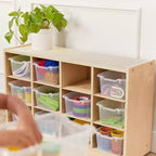 Cubby Mobile Tray Cabinet and 15 Scoop Front Bins, 3x4, Kids Furniture