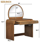 Makeup Vanity Table with Large Mirror and Touch Screen, Vanity Desk with Large Drawer and Arched Corner, Dressing Table for Bedroom