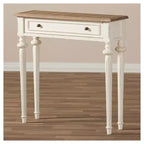 Marquetterie French Provincial Style Weathered Oak & Distressed Wood Console Table - White - Baxton Studio: Vintage, Carved Legs