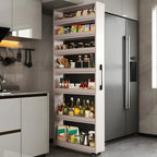 Modern Wooden Buffet Table with Open Shelves and Caster