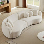 Deep Seat Curved Sectional Sofa, Boucle Fabric with 5 Throw Pillows