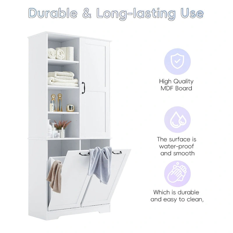 Bathroom Storage Cabinet with Drawers, Tilt-Out Laundry Hamper, Multiple Storage Space, Open Shelve, Adjustable Shelf