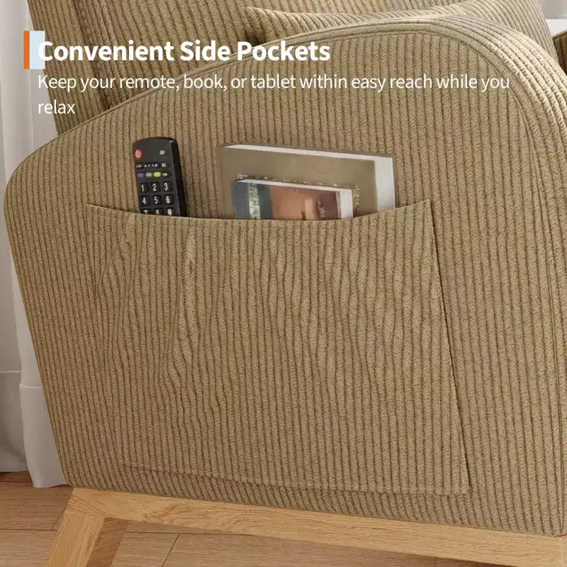 Modern Soft Rocking Chair with Pillow & Side Pockets, for Living Room, Bedroom