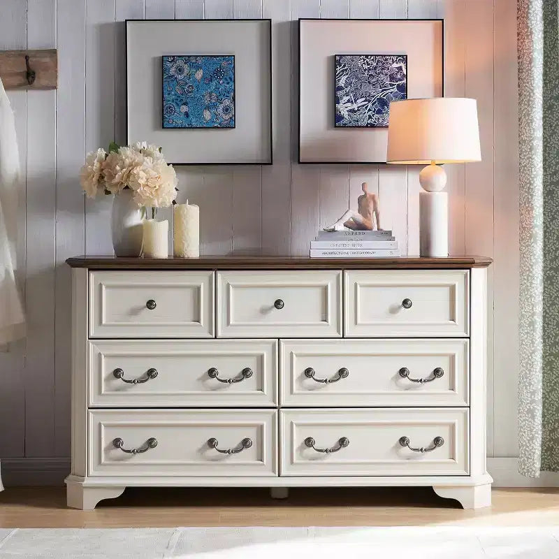 54 7-Drawer Dresser for Bedroom, Vintage Rustic Wide Chest of Drawers for Living Room & Hallway