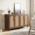 Set of 2 Rattan Sideboard, 59 Inch Buffet Cabinet with Doors, Accent Cabinet
