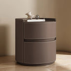 Modern Leather Tray Round 2-Drawer Nightstand