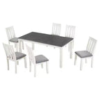 Farmhouse Extendable Dining Table Set for 6, Rectangular Table and 6 Upholstered Chairs