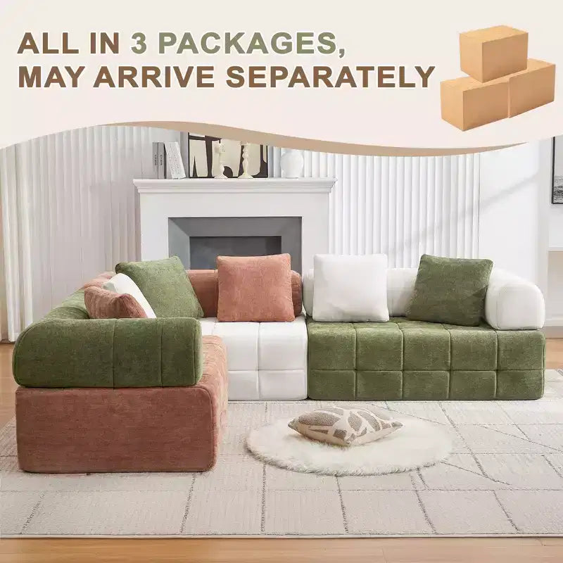 110.23 in. W Colorblock Modular 4-Seater Chenille Sofa with Curved Armrests