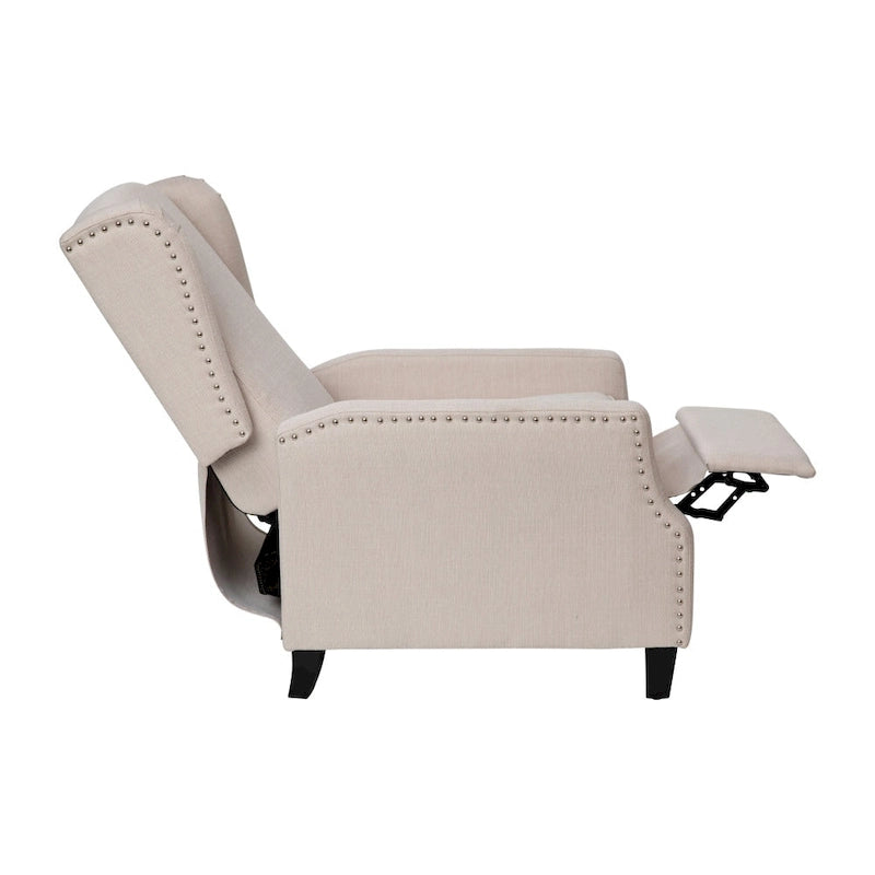 Push Back Wing Back Pocket Spring Recliner with Side Accent Nail Trim