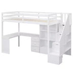 Twin Size Loft Bed with L-Shaped Desk, 3 Drawers, Cabinet, Staircase Storage, Solid Pine/MDF Build