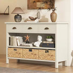 Entryway Console Table with Storage, Farmhouse Hallway Table with 3 Drawers and 3 Water Hyacinth Baskets for Living Room or Foyer - Panipeachy