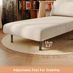 ATJafurn Convertible Fabric Upholstered Accent Armchair Futon Chair, Solid Wood Frame Sleeper Chaise for Bedroom Living Room, Beige